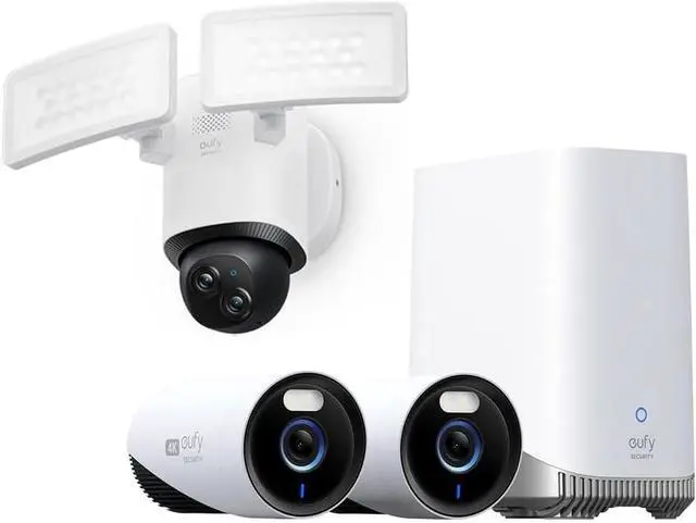 Main image of eufy Security eufyCam E330 (Professional) 2-Cam Kit, 4K Outdoor Security Camera System+eufy Security Floodlight Camera E340 Wired, 360° Pan and Tilt