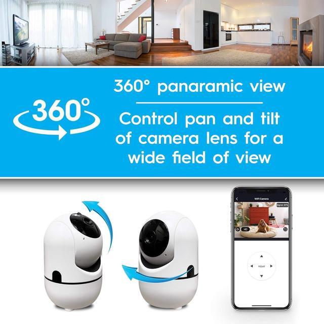 Alt view image 2 of 7 - Brookstone Tilt and Pan WiFi Camera, White - Smart Home Security System with Night Vision, Motion Detector, Audio Speaker, Android/iOS App, and Live HD Video Feed