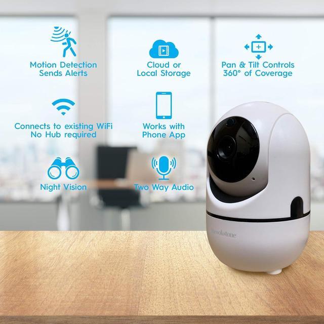 Alt view image 4 of 7 - Brookstone Tilt and Pan WiFi Camera, White - Smart Home Security System with Night Vision, Motion Detector, Audio Speaker, Android/iOS App, and Live HD Video Feed