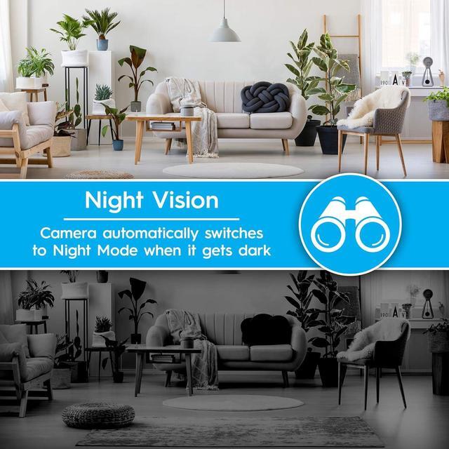 Alt view image 5 of 7 - Brookstone Tilt and Pan WiFi Camera, White - Smart Home Security System with Night Vision, Motion Detector, Audio Speaker, Android/iOS App, and Live HD Video Feed