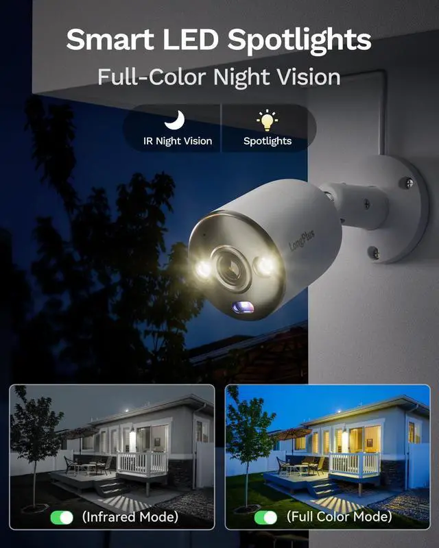 Alt view image 2 of 7 - LongPlus 8MP 4K UHD Poe Wired Security Camera Outdoor for Security Cameras System, Cameras for Outdoor Home Security Spot Lights Color Night Vision, Red-Blue Alarm Lights & Sound LPCP8B1