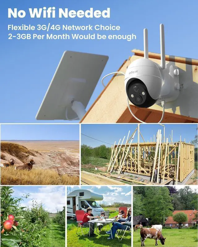 Alt view image 2 of 7 - ieGeek 4G LTE No WiFi Cellular Security Cameras Wireless Outdoor, (64G SD&SIM Card Included)Solar Powered for Home Security System, 360°Live View, 2K Color Night Vision, PIR Motion Sensor, 2-Way Video