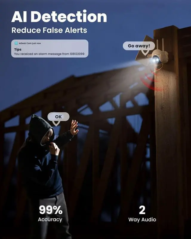 Alt view image 3 of 7 - ieGeek 4G LTE No WiFi Cellular Security Cameras Wireless Outdoor, (64G SD&SIM Card Included)Solar Powered for Home Security System, 360°Live View, 2K Color Night Vision, PIR Motion Sensor, 2-Way Video
