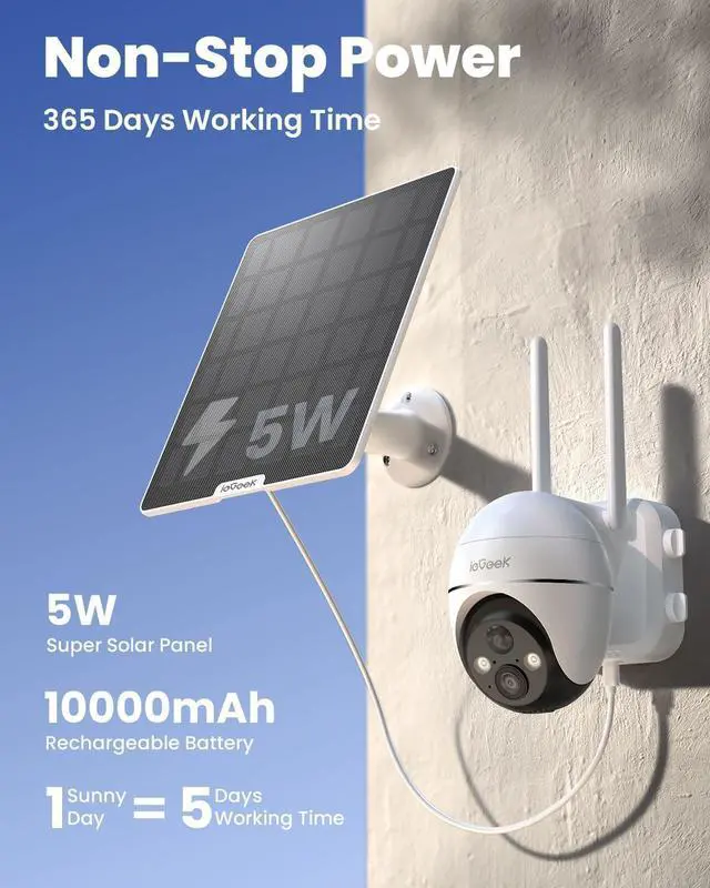 Alt view image 5 of 7 - ieGeek 4G LTE No WiFi Cellular Security Cameras Wireless Outdoor, (64G SD&SIM Card Included)Solar Powered for Home Security System, 360°Live View, 2K Color Night Vision, PIR Motion Sensor, 2-Way Video