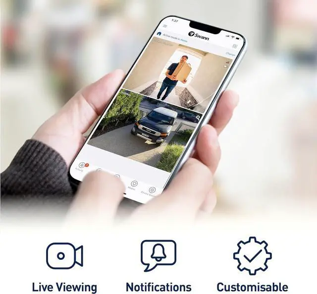 Alt view image 3 of 7 - Swann Wi-Fi Security Camera Outdoor Indoor, 2K Quad HD Powered Home Surveillance Security Cameras with 2-Way Talk, Siren, Sportlight, Heat and Motion Triggered Mobile Alerts, Night Vision, Free Cloud