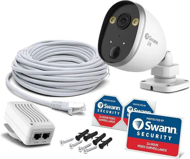 Alt view image 6 of 7 - Swann Wi-Fi Security Camera Outdoor Indoor, 2K Quad HD Powered Home Surveillance Security Cameras with 2-Way Talk, Siren, Sportlight, Heat and Motion Triggered Mobile Alerts, Night Vision, Free Cloud