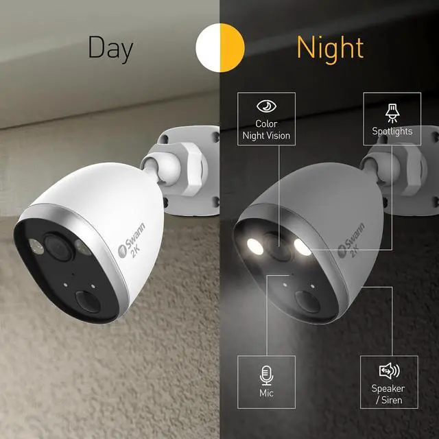 Alt view image 4 of 7 - Swann Wi-Fi Security Camera Outdoor Indoor, 2K Quad HD Powered Home Surveillance Security Cameras with 2-Way Talk, Siren, Sportlight, Heat and Motion Triggered Mobile Alerts, Night Vision, Free Cloud