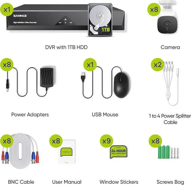 Alt view image 6 of 7 - SANNCE 1080P Wired Security Camera System, CCTV 8 Channel 5-in-1 DVR with 1TB Hard Drive and 8Pcs Outdoor Day/Night Surveillance Cameras, Easy Remote Access, Motion Detection, 100ft Night Vision