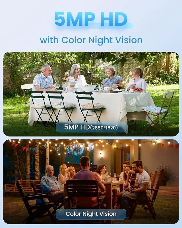 Alt view image 2 of 7 - 5MP Wireless Security Camera System Wi-Fi 6, Color Night Vision, 355° Pan 95° Tilt, Light & Siren Alarm, Human Vehicle Detection, Two-Way Audio for Indoor Outdoor,8CH NVR 128GB SD Card Included