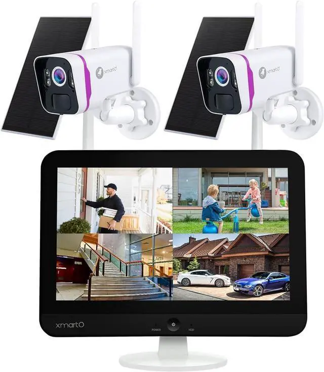 Main image of xmartO Solar Powered Wire-Free 4MP Home Solar Security Camera Wireless System with Screen(All-Weather Solar Charge, AI Motion Detection,Spot Light and Siren,SD & Cloud Storage