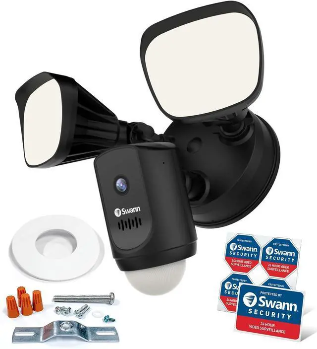 Main image of Swann Floodlight Security Camera w/Dimmable Motion Lighting, 2 Way Talk, Wi-Fi Surveillance 1080p HD, Indoor/Outdoor Color Night Vision, True Detect Heat Sensing, Alexa/Google, Black, SWWHD-FLOCAMB