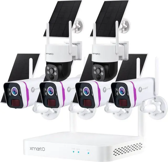 Main image of XMARTO 2K HD Wire-Free Solar Home Security Camera System Wireless, 6-Camera Set with 4 Bullet Cameras & 2 Starlight Night Color PTZ Solar Cameras