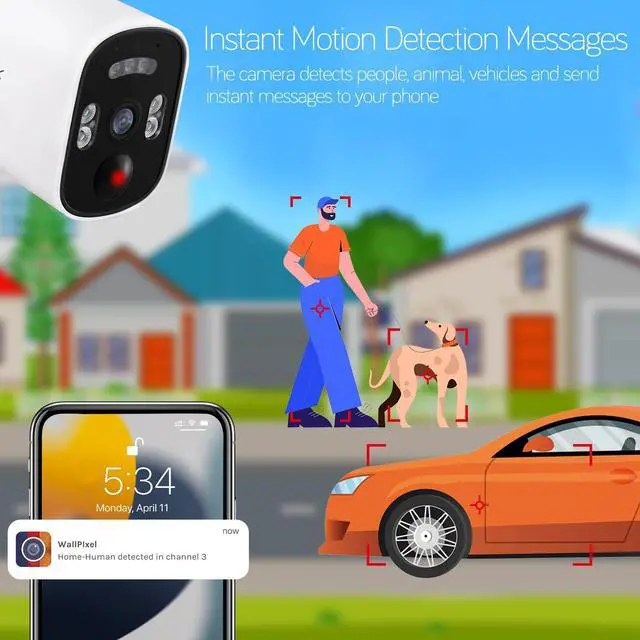 Alt view image 5 of 7 - xmartO 100% Wire-Free Solar PTZ Home Security Camera System Wireless, 4-Set 2K 4MP QHD CCTV Camera Kit with 4K 10CH Expandable WiFi NVR and Past 90-Day Video Storage (Solar Bullet CAM)