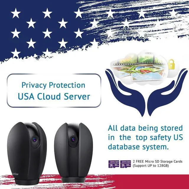 Alt view image 4 of 7 - LaView Security Cameras for Home + 2X 32GB SD Cards,PT Home Security Camera System with Motion Detection,Two-Way Audio,Night Vision,Indoor WiFi Camera for Baby/pet,Alexa,USA Cloud Service