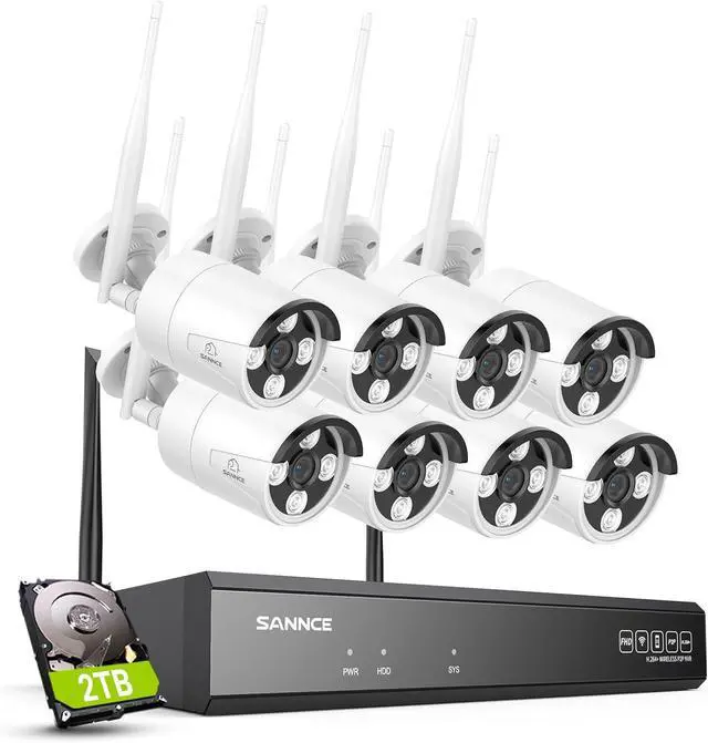 Main image of SANNCE 2K Wireless Security Camera System, 8CH 5MP NVR with 8Pcs 3MP Outdoor WiFi IP Surveillance Cameras with One-Way Audio,Night Vision, Remote Access, Motion Alerts, Compatible with Alexa, No HDD