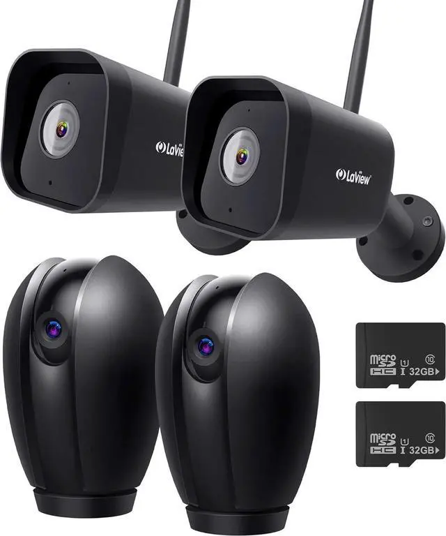 Main image of LaView Security Cameras for Home + 2X 32GB SD Cards,PT Home Security Camera System with Motion Detection,Two-Way Audio,Night Vision,Indoor WiFi Camera for Baby/pet,Alexa,USA Cloud Service