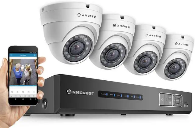 Main image of Amcrest Full-HD 1080P 4CH Video Security System - Four 1920TVL 2.1-Megapixel Weatherproof IP67 Dome Cameras, 65ft IR LED Night Vision, 2TB HDD, HD Over Analog/BNC, Smartphone View (White)
