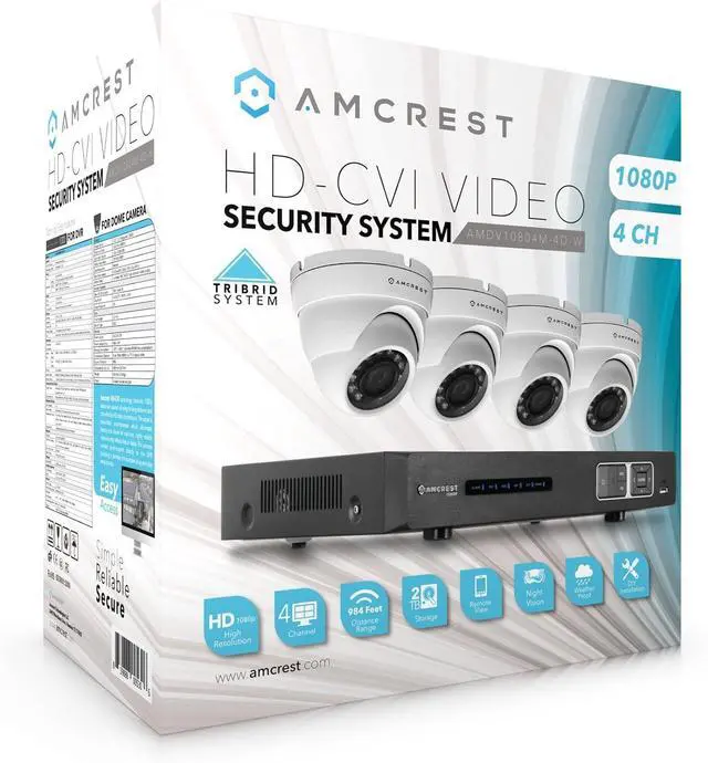 Alt view image 6 of 6 - Amcrest Full-HD 1080P 4CH Video Security System - Four 1920TVL 2.1-Megapixel Weatherproof IP67 Dome Cameras, 65ft IR LED Night Vision, 2TB HDD, HD Over Analog/BNC, Smartphone View (White)