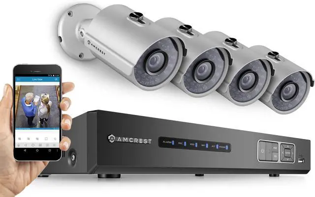 Main image of Amcrest Full-HD Video Security System -Weatherproof IP67 Bullet Cameras, 65ft IR LED Night Vision, HDD,Smartphone View (1.3MP IP POE NVR, 1.3MP 4CH NVR + 4 Bullets)