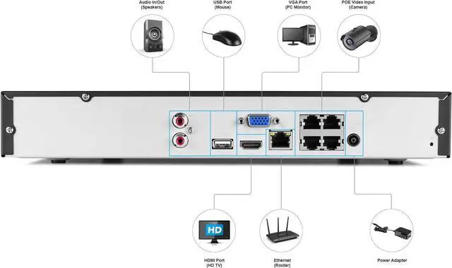 Alt view image 3 of 6 - Amcrest Full-HD Video Security System -Weatherproof IP67 Bullet Cameras, 65ft IR LED Night Vision, HDD,Smartphone View (1.3MP IP POE NVR, 1.3MP 4CH NVR + 4 Bullets)