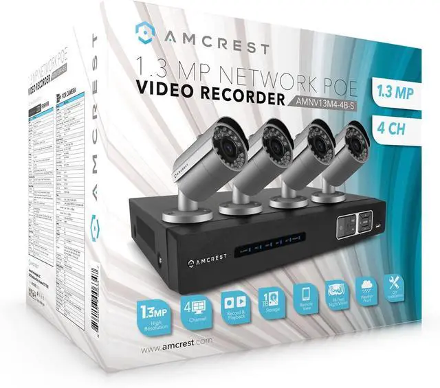 Alt view image 4 of 6 - Amcrest Full-HD Video Security System -Weatherproof IP67 Bullet Cameras, 65ft IR LED Night Vision, HDD,Smartphone View (1.3MP IP POE NVR, 1.3MP 4CH NVR + 4 Bullets)