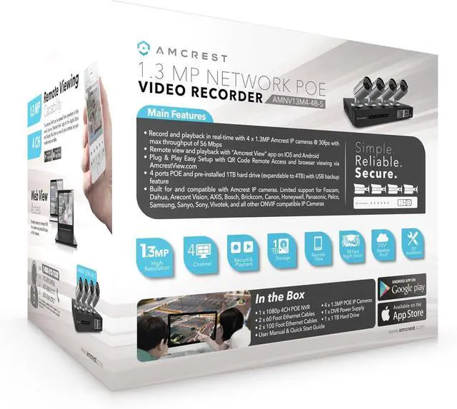 Alt view image 5 of 6 - Amcrest Full-HD Video Security System -Weatherproof IP67 Bullet Cameras, 65ft IR LED Night Vision, HDD,Smartphone View (1.3MP IP POE NVR, 1.3MP 4CH NVR + 4 Bullets)