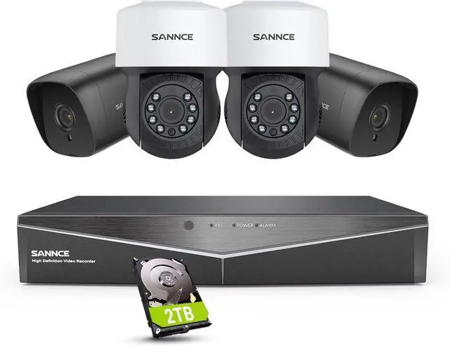 Main image of SANNCE 8 Channel Security CCTV Camera System 1080P, 2MP CCTV DVR with 2TB Hard Drive, 2X 1080P Bullet Surveillance Cameras, 2X PT Digital Zoom Dome Camera, Outdoor/Indoor Email & APP Alert