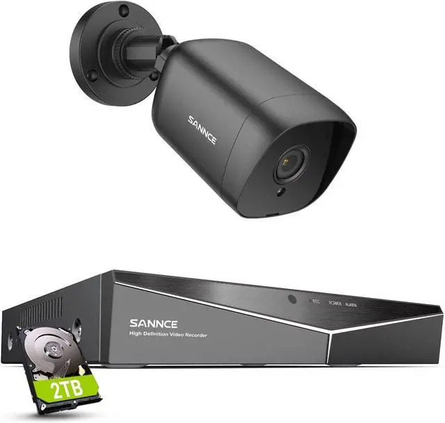 Main image of SANNCE 1080P CCTV Camera System, 5 in 1 DVR Hybrid Digital Video Recorder Compatible with TVI AHD CVI CVBS Analog IP Cameras, 1 IP66 Outdoor Security Camera, 2TB Hard Drive