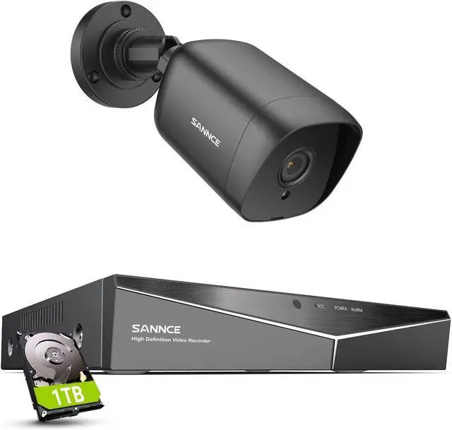 Main image of SANNCE 1080P CCTV Camera System, 5 in 1 DVR Hybrid Digital Video Recorder Compatible with TVI AHD CVI CVBS Analog IP Cameras, 1 IP66 Outdoor Security Camera, 1TB Hard Drive