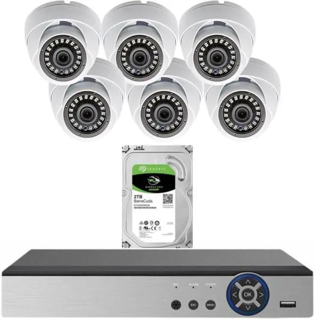 Main image of Evertech 8 Channel 6 Camera Security Surveillance System with 2TB Hard Drive Recording Memory