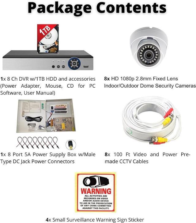 Alt view image 2 of 7 - Evertech 8 Channel Security Camera System 1TB Hard Drive HD 1080p Indoor Outdoor 2.8mm Fixed Lens Cameras CCTV Surveillance System Easy Remote Access