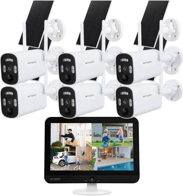 Main image of xmartO 100% Wire-Free Solar Home Security Camera System Wireless, 6-Set 2K 4MP QHD CCTV Camera Kit with 4k 10CH Expandable WiFi NVR Screen, All-Weather Solar Charge