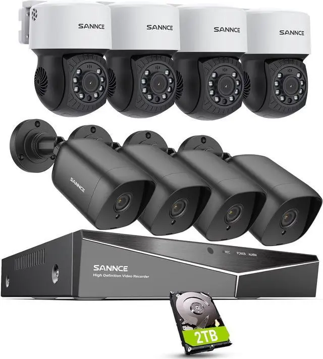Main image of SANNCE 16 Channel Security CCTV Camera System 1080P, 2MP CCTV DVR with 2TB Hard Drive, 4X 1080P Bullet Surveillance Cameras, 4X PT Digital Zoom Dome Camera, Outdoor/Indoor Email & APP Alert