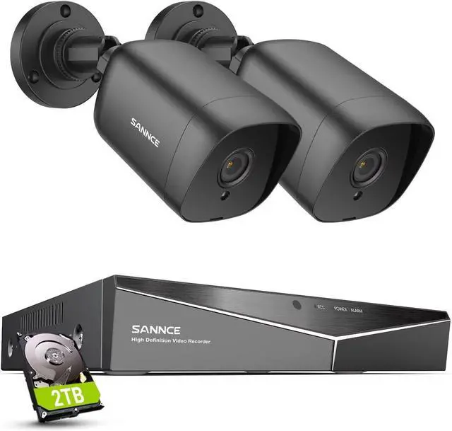 Main image of SANNCE 1080P CCTV Camera System, 5 in 1 DVR Hybrid Digital Video Recorder Compatible with TVI AHD CVI CVBS Analog IP Cameras, 2 IP66 Outdoor Security Camera, 2TB Hard Drive