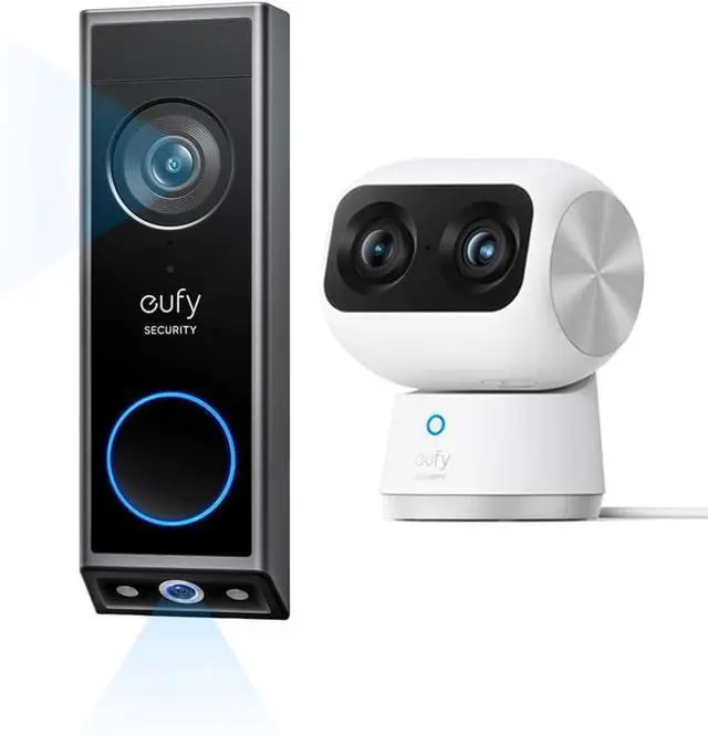 Main image of eufy Security Video Doorbell E340 (Battery Powered), Dual Cameras with Delivery Guard Indoor Cam S350, Dual Cameras, 4K UHD Resolution Security Camera with 8× Zoom and 360° PTZ