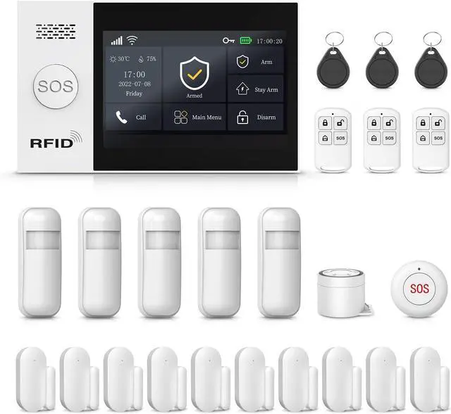 Main image of Wireless Alarm System for Home Security,24-Piece Kits,WiFi+4G Dual-Network,Real-Time Alerts,Smart Life Tuya APP Push,Compatible with Alexa Google Assistant,No Subscription Fee For Villa,Warehouse