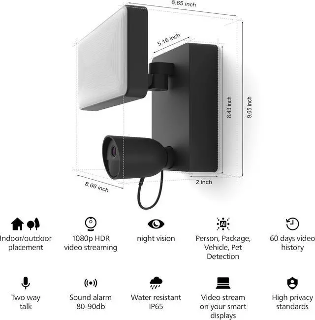 Alt view image 2 of 7 - Philips Hue Secure Floodlight with Camera - 1 Pack - 1080P HD Video - Night Vision - Color-Capable, 2250 Lumens Light - Motion Detection - Two-Way Talk - Outdoor - Weatherproof - Works with Hue App