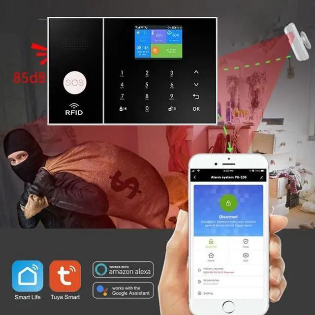 Alt view image 2 of 7 - WiFi+GSM/4G Home Smart Alarm Security System Kit,DIY Wireless Burglar Alert System Anti-Theft,Motion Detector,Door Window Sensor,External Siren,Smart Life Tuya APP,NO Monthly Fees(PG108-A)