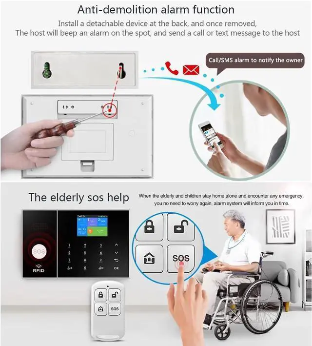 Alt view image 7 of 7 - WiFi+GSM/4G Home Smart Alarm Security System Kit,DIY Wireless Burglar Alert System Anti-Theft,Motion Detector,Door Window Sensor,External Siren,Smart Life Tuya APP,NO Monthly Fees(PG108-A)