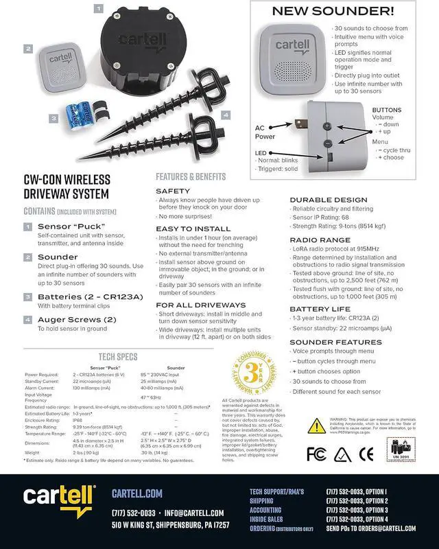 Alt view image 6 of 6 - Cartell Wireless Driveway System CW-CON Outdoor Weatherproof Alert System, Sounder and Sensor