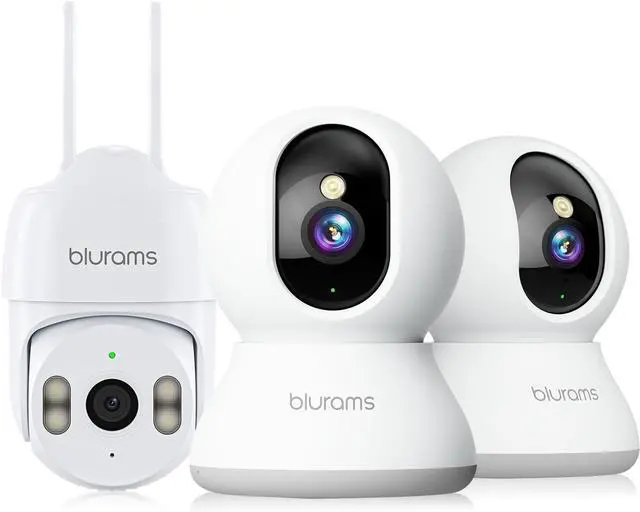 Main image of blurams Indoor & Outdoor Bundle Set, Cameras for Home Security with AI Motion Detection,2-Way Talk, Color/IR Night Vision, Compatible with Alexa