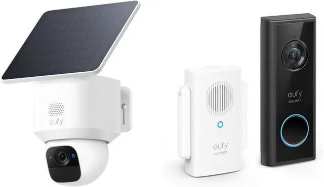 Main image of eufy Security SoloCam E30 with Video Doorbell C21, Solar Powered, 360° Pan, AI Tracking, 2K Clarity, Security Cameras Wireless Outdoor, HomeBase S380 Compatible, No Monthly Fee