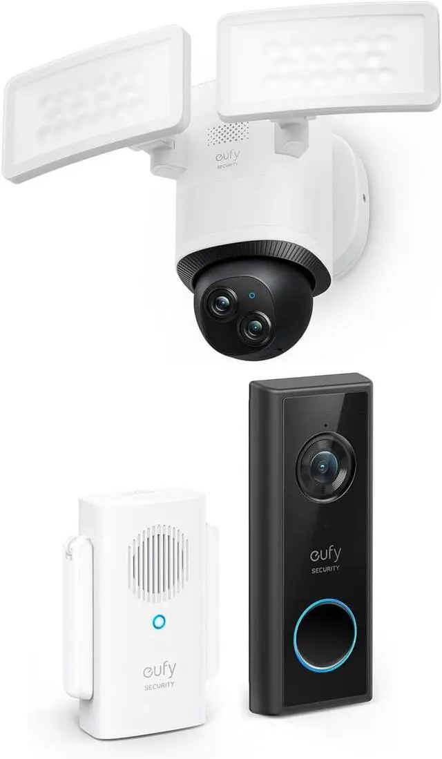 Main image of eufy Security, Battery Video Doorbell C210 Kit, 120-Day Battery, No Subscription Floodlight Camera E340 Wired, 360° Pan and Tilt, 24/7 Recording