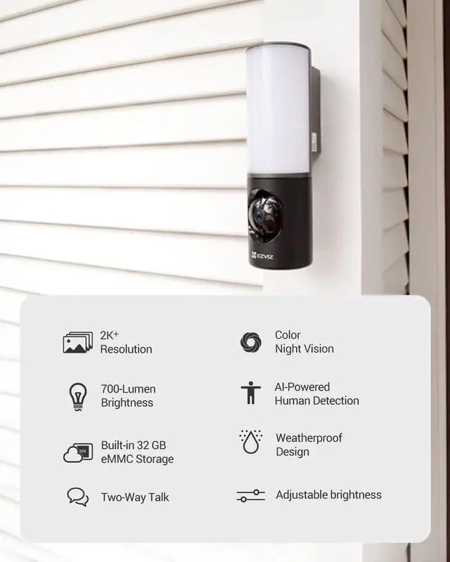Alt view image 2 of 5 - EZVIZ 2K+ Smart Outdoor Security Camera with Floodlight, Built-in 32G Storage, Colour Night Vision, Siren & Light Alarm, AI Human Detection, Two-Way Talk, Waterproof, Hardwired Installation (LC3)
