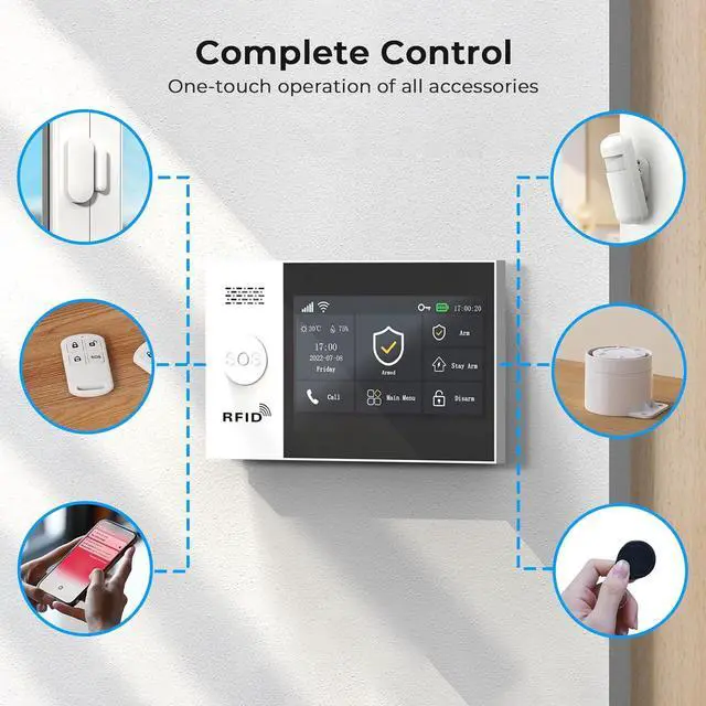 Alt view image 2 of 7 - Alarm System for Home Security, DIY, Touch Screen, Motion Detection, Contact sensors, Wireless Siren, Remotes, Phone App, Compatible with Alexa, Continuous Updates,NO Monthly Fees