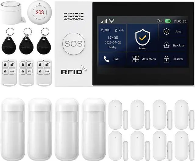 Main image of Alarm System for Home Security, DIY, Touch Screen, Motion Detection, Contact sensors, Wireless Siren, Remotes, Phone App, Compatible with Alexa, Continuous Updates,NO Monthly Fees