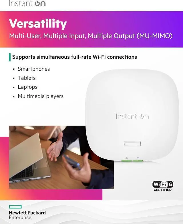 Alt view image 5 of 7 - HPE Networking Instant On Access Point AP22 2x2 WiFi 6 Indoor Wireless Access Point | Long Range, Secure, Smart Mesh Support | Power Source Included | US Model (R6M49A)