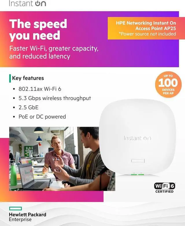 Alt view image 3 of 7 - HPE Networking Instant On Access Point AP25 4x4 WiFi 6 Indoor Wireless Access Point | Power Source Not Included | US Model (R9B27A)