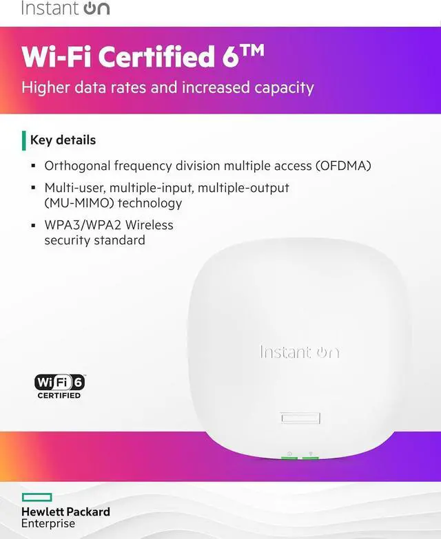 Alt view image 4 of 7 - HPE Networking Instant On Access Point AP25 4x4 WiFi 6 Indoor Wireless Access Point | Power Source Not Included | US Model (R9B27A)