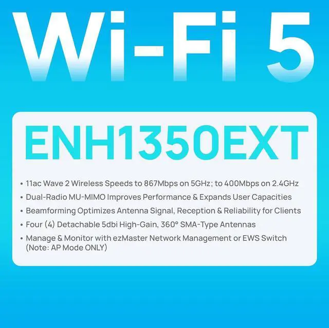 Alt view image 7 of 7 - EnGenius ENH1350EXT Wi-Fi 5 AC1300 Outdoor Access Point - IP67 Weatherproof, Dual-Band Long Range Extender, MU-MIMO, PoE Injector & Mounting Kit Included